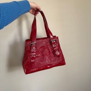 Aurielle red faux leather y2k buckle shoulder purse